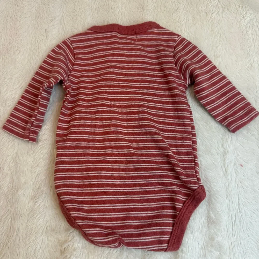 Rabbit Bear Stripe Bodysuit Onesie Wood Buttons Romper 0-3 Months Baby Boy
